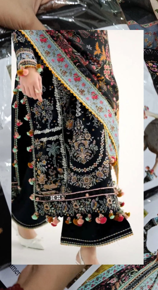 3pc lawn Hussain rehar black cloud