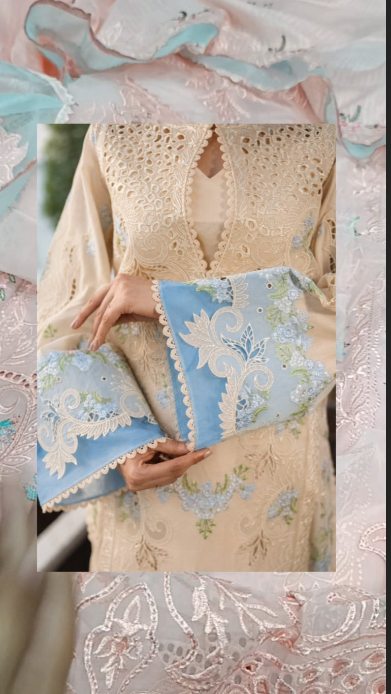 3pc kavish with blue Patti lawn