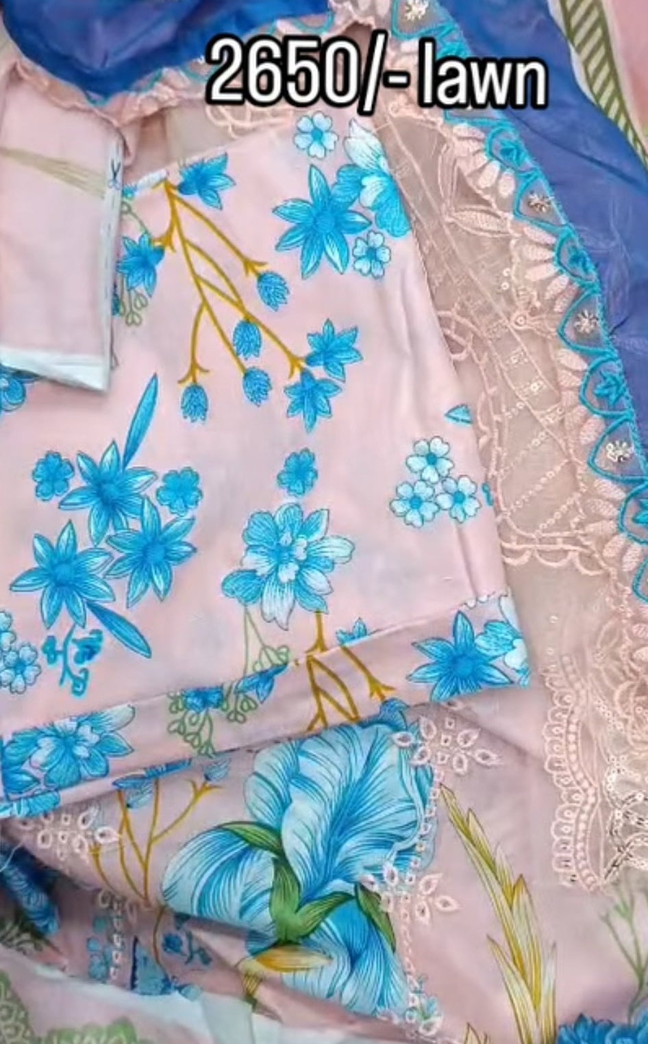 3pc pink Maria b blue flower lawn