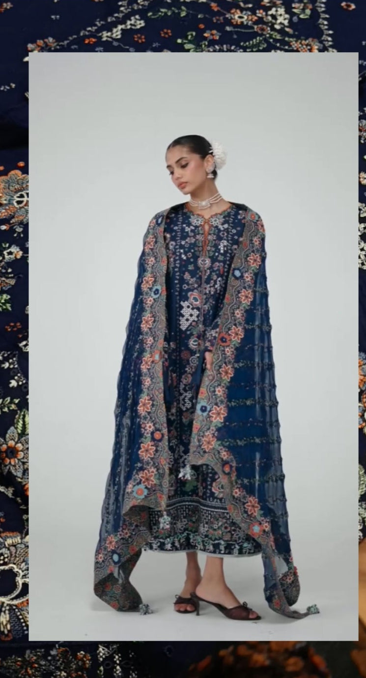 3pc Bipasha blue Hussain rehar dhanak