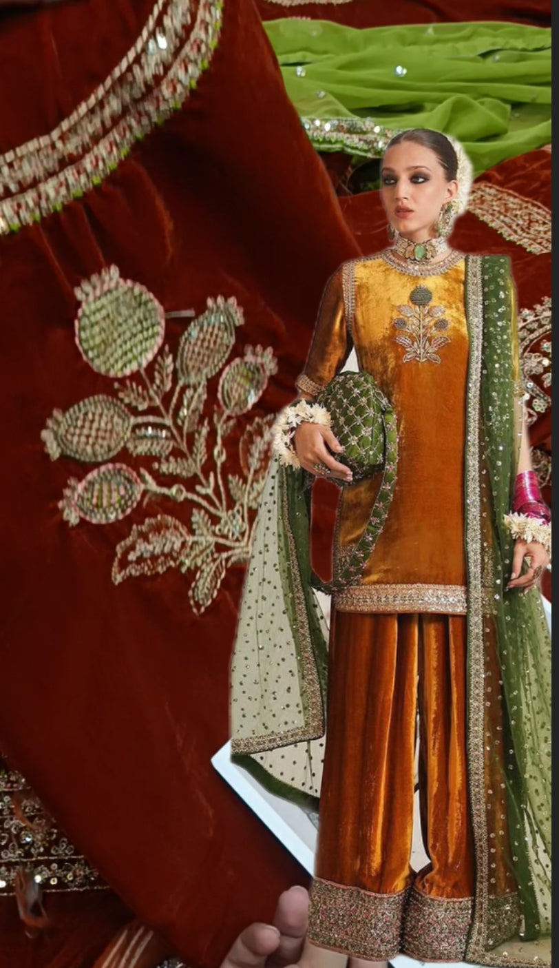 3pc aaatish alloy rust Kundan velvet