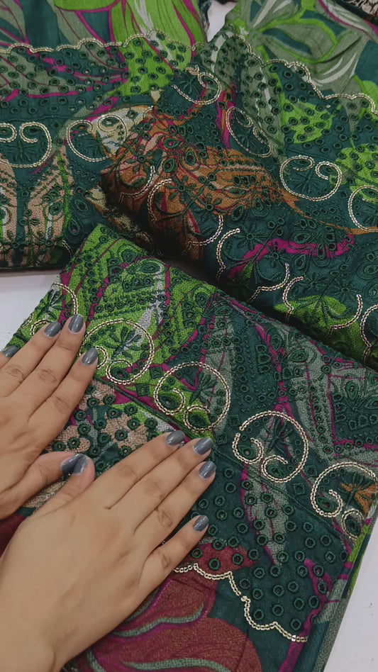 3pc Dhanak printed baroque green