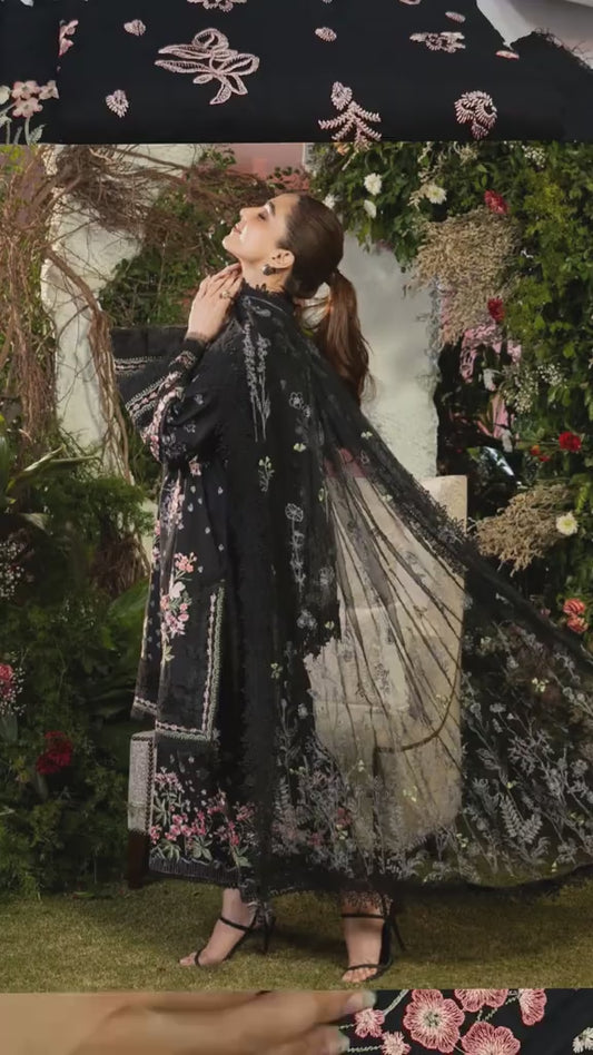 3pc Dhanak with print duaptta Maya Ali black