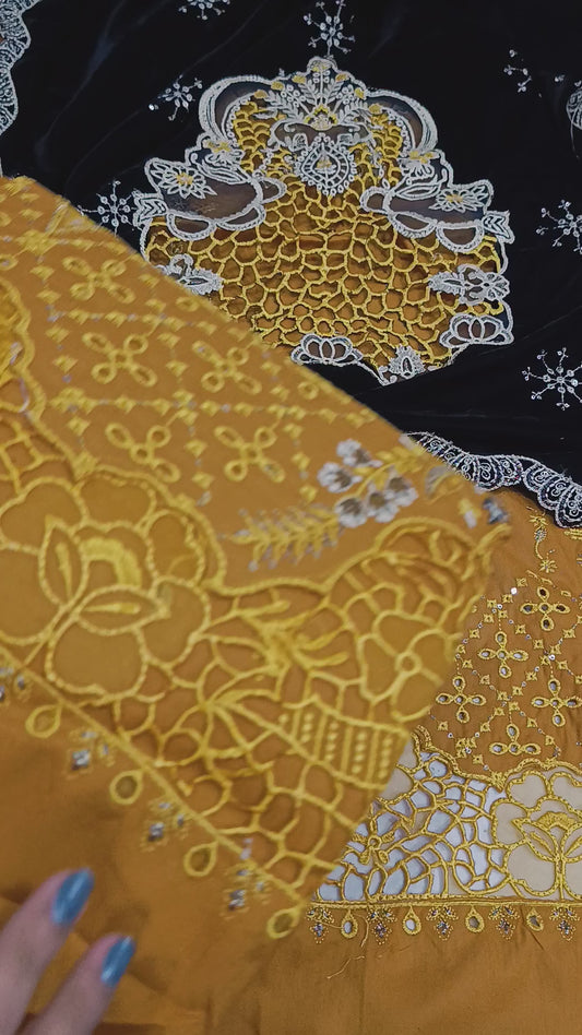 3pc with 9000 micro valvet shawl Andaz mustard black