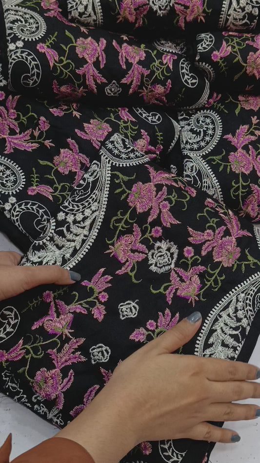 3pc Dhanak Heavy embroidery pure design Black