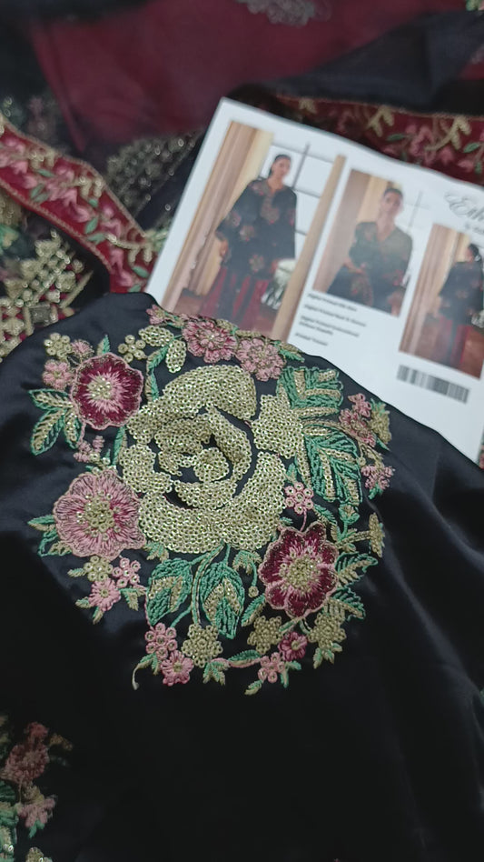 3pc Ethnic silk black