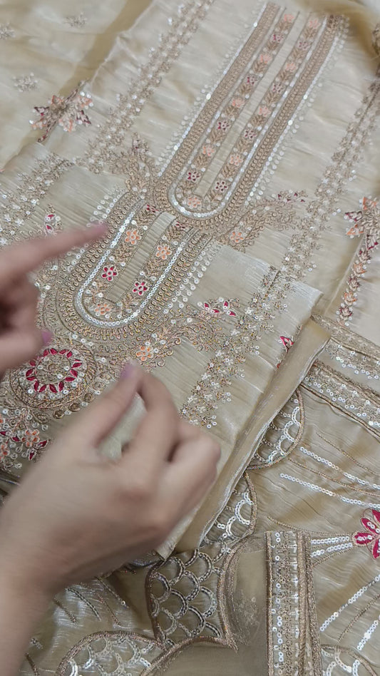 Maria b Sheesha silk Beige Gold