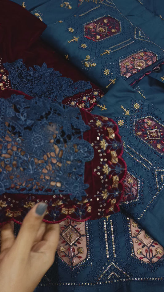 3pc with 9000 micro valvet shawl pallu shiffli