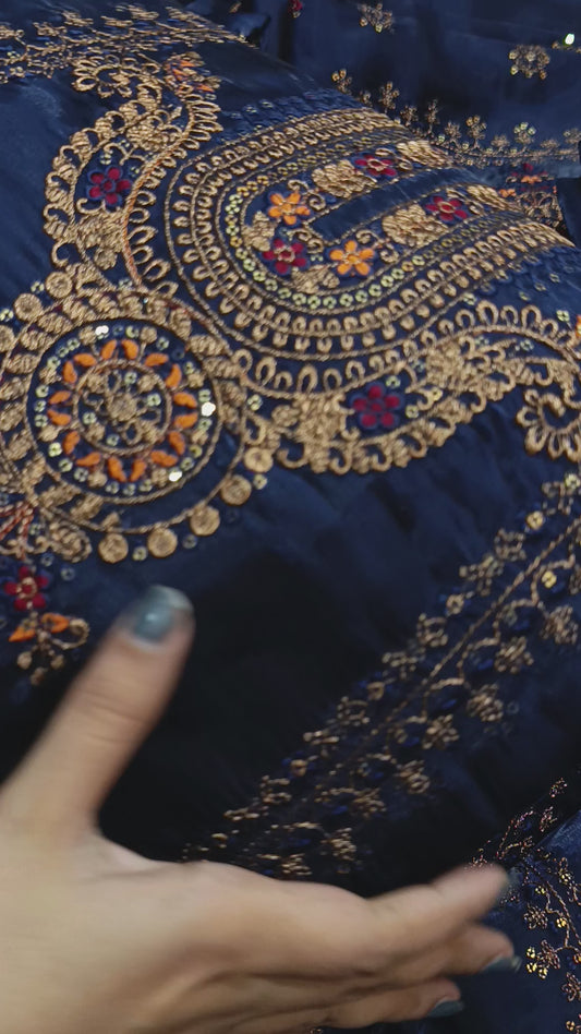 Maria b Sheesha silk Navy blue