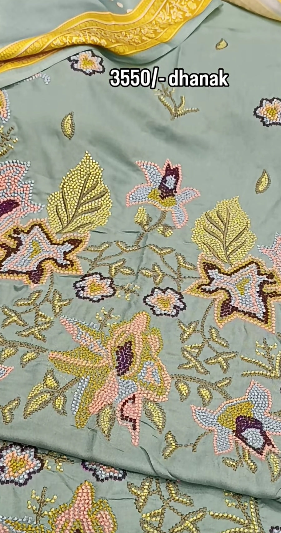 3pc crosss stich sage green dhankh