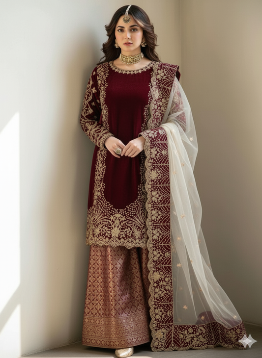 3pc maria b  side chalk valvet maroon