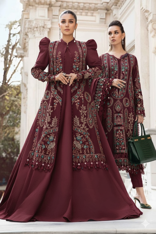 3pc Dhanak maria b inspired ayza Khan maroon
