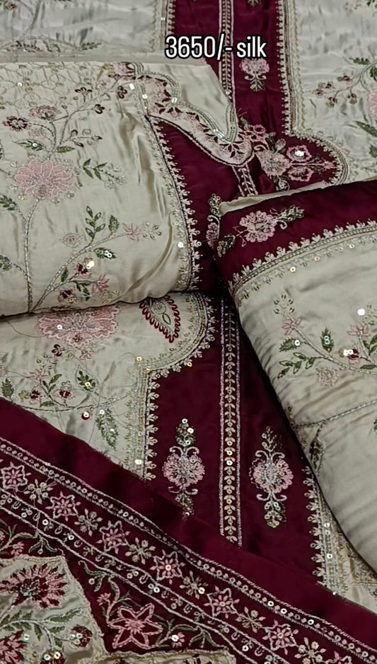 2pc ivory sharara skin silk