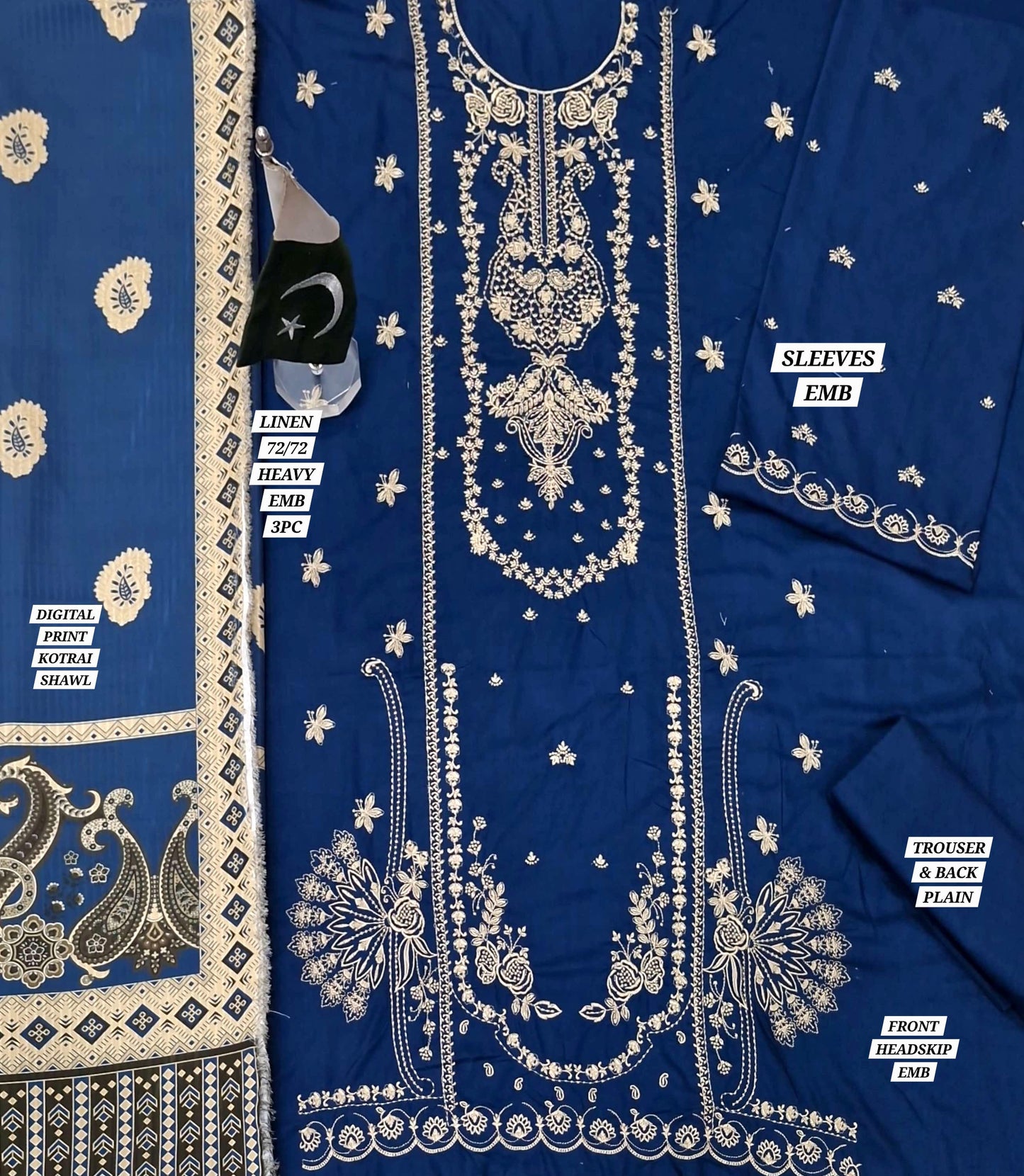 Heavy Embroidered Linen Suit with Bareeze Inspired Printed Shawl | ZINK