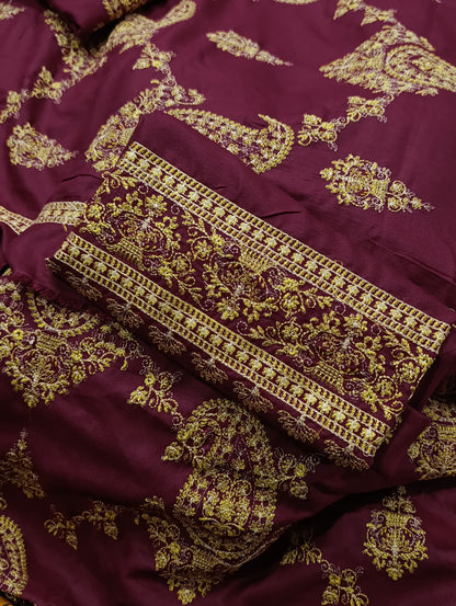 3pc bareeze paan jaal maroon