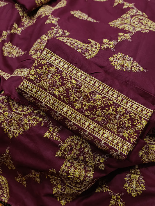 3pc bareeze paan jaal maroon