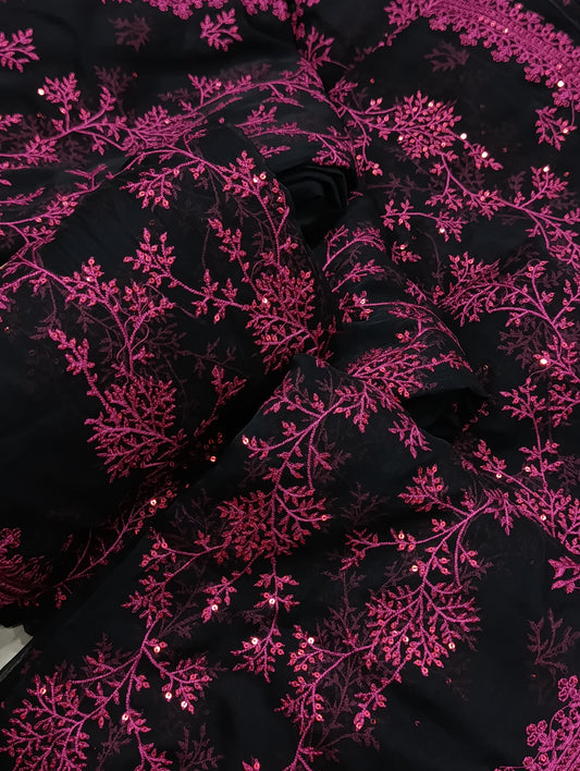 3pc chiffon black pink