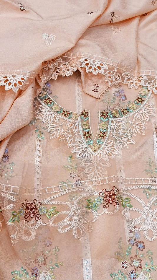 3pc Dhanak luxury peach sitaraa