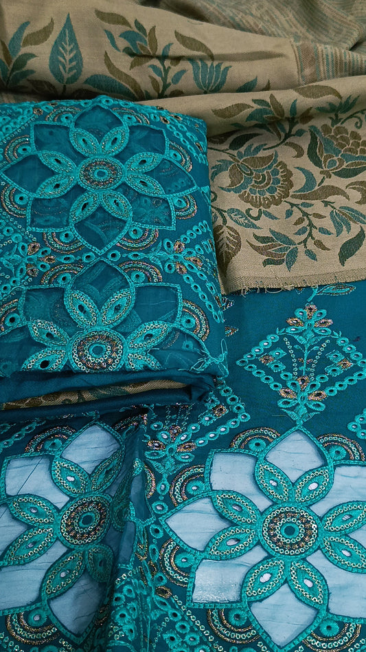 3pc Dhanak sea green mithas