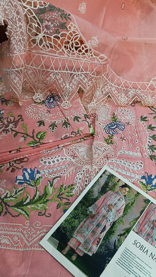 3pc Sobia Nazir powder pink lawn