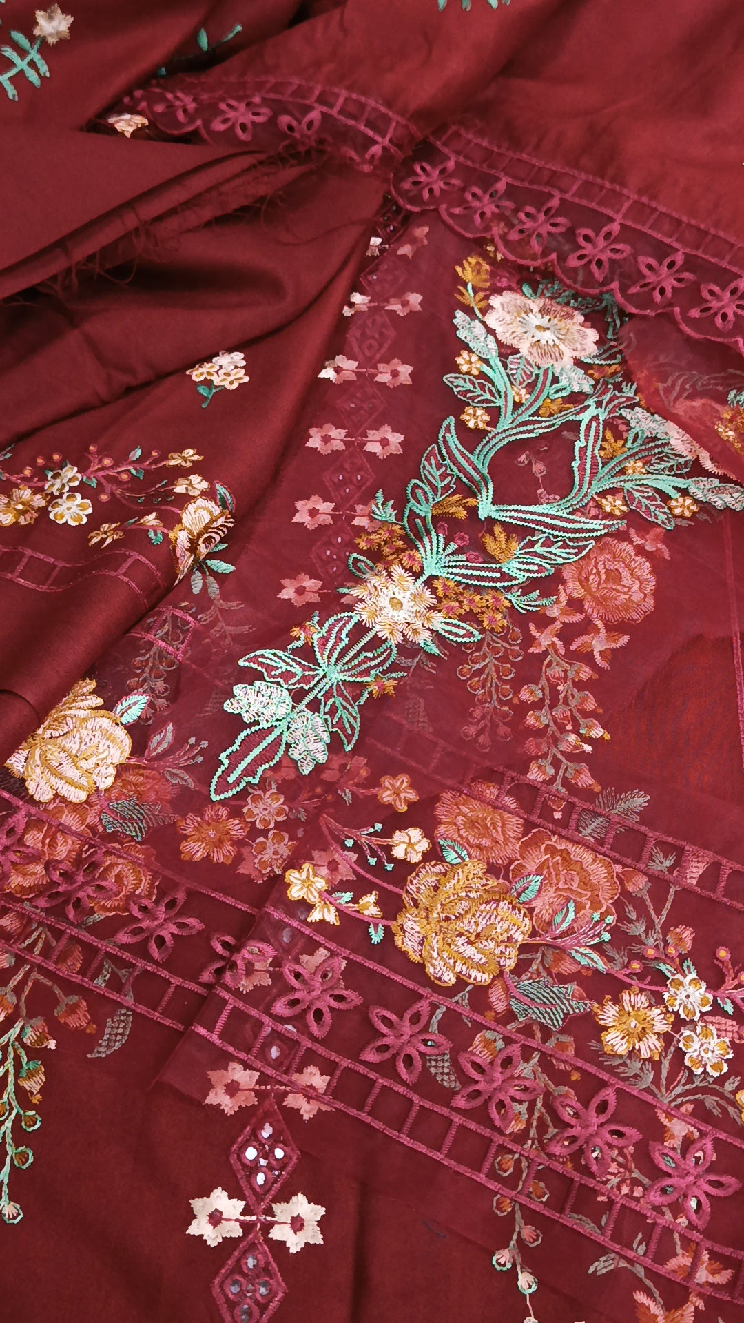 3pc Dhanak luxury emaan maroon