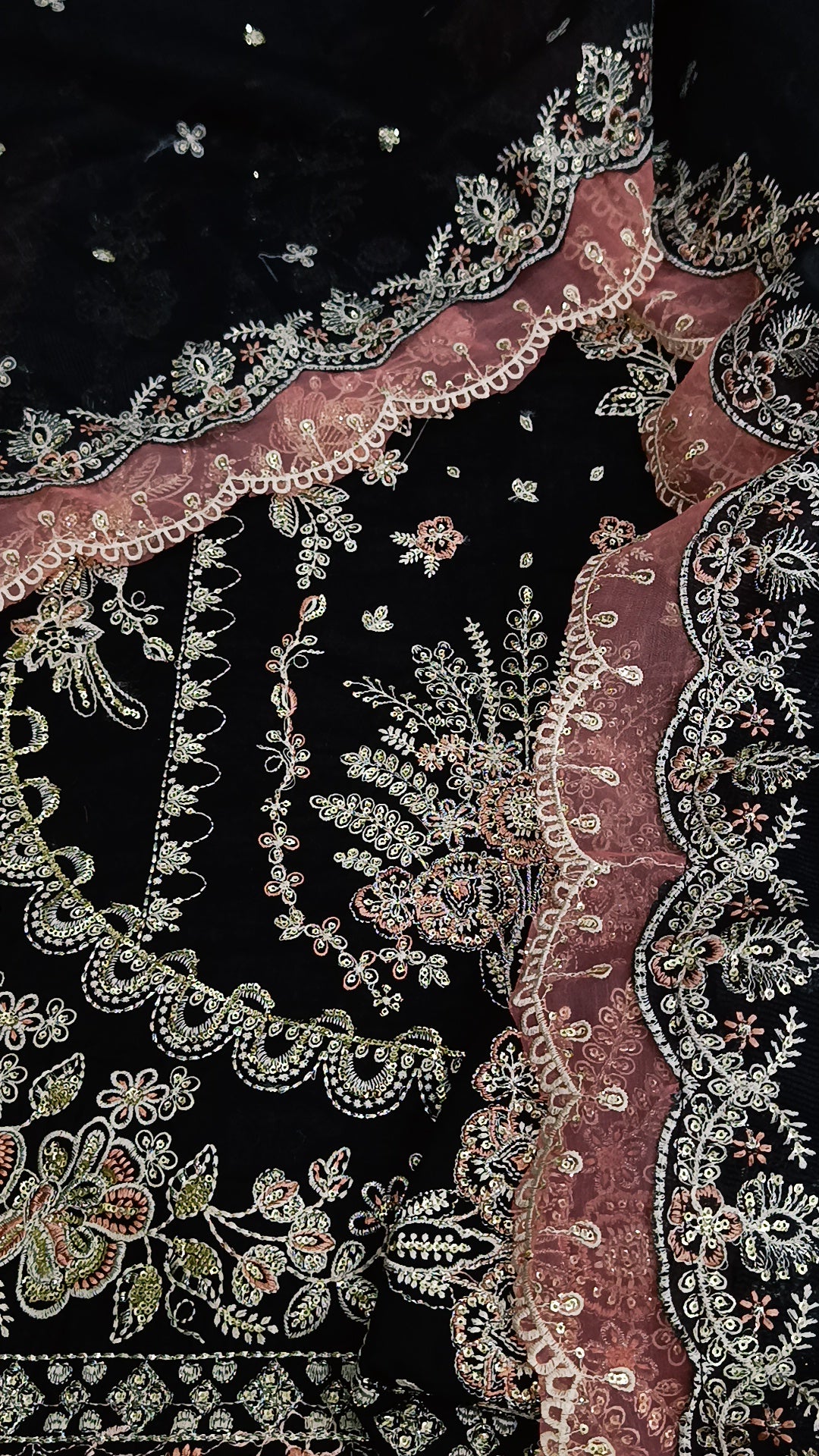 3pc peach Patti lawn khaddi dupatta