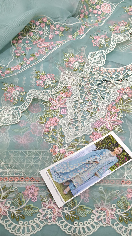 3pc Akbar Aslam ice blue lawn