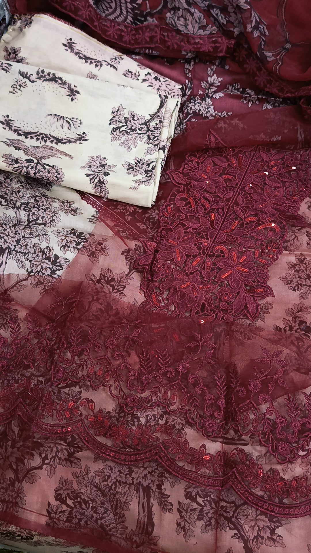 3pc maroon maria b lawn