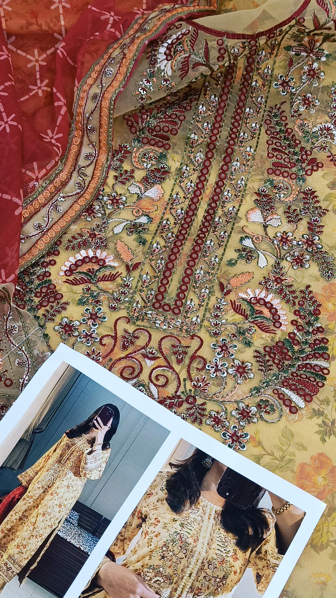 3pc long neck Floral yellow lawn