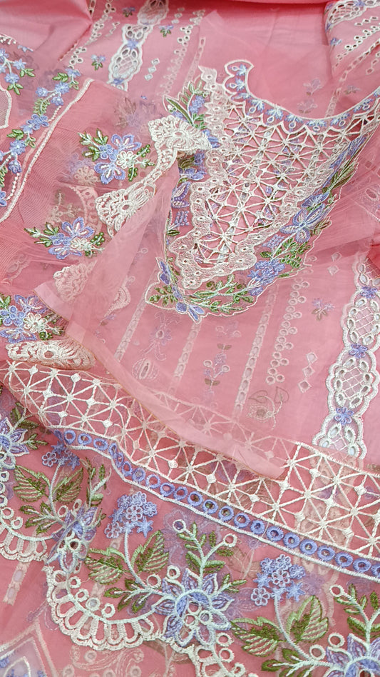 3pc Akbar Aslam powder pink lawn
