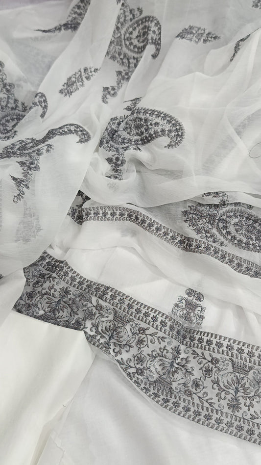 3pc paan jaal white lawn.