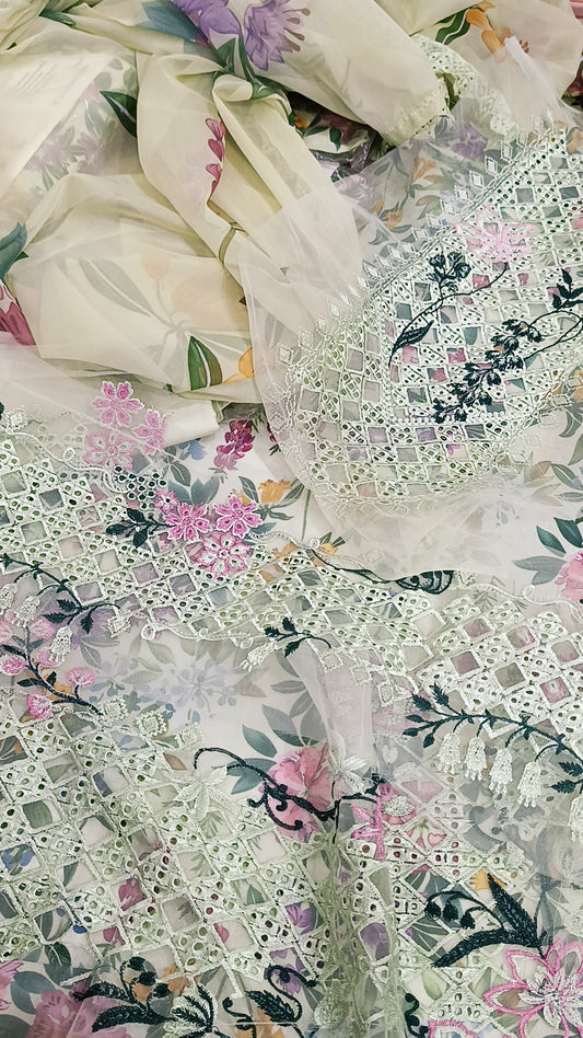3pc lawn zainish silk duaptta