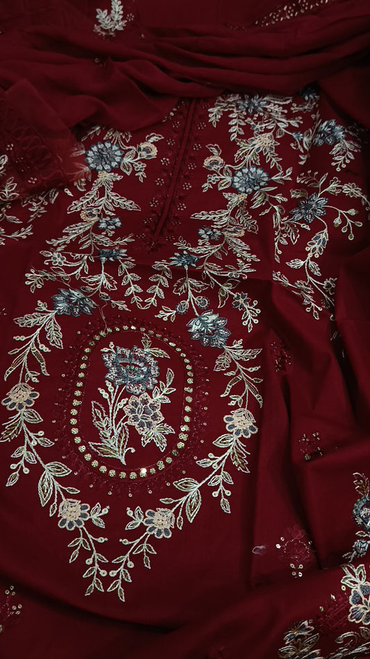 3pc Kalam lawn maroon