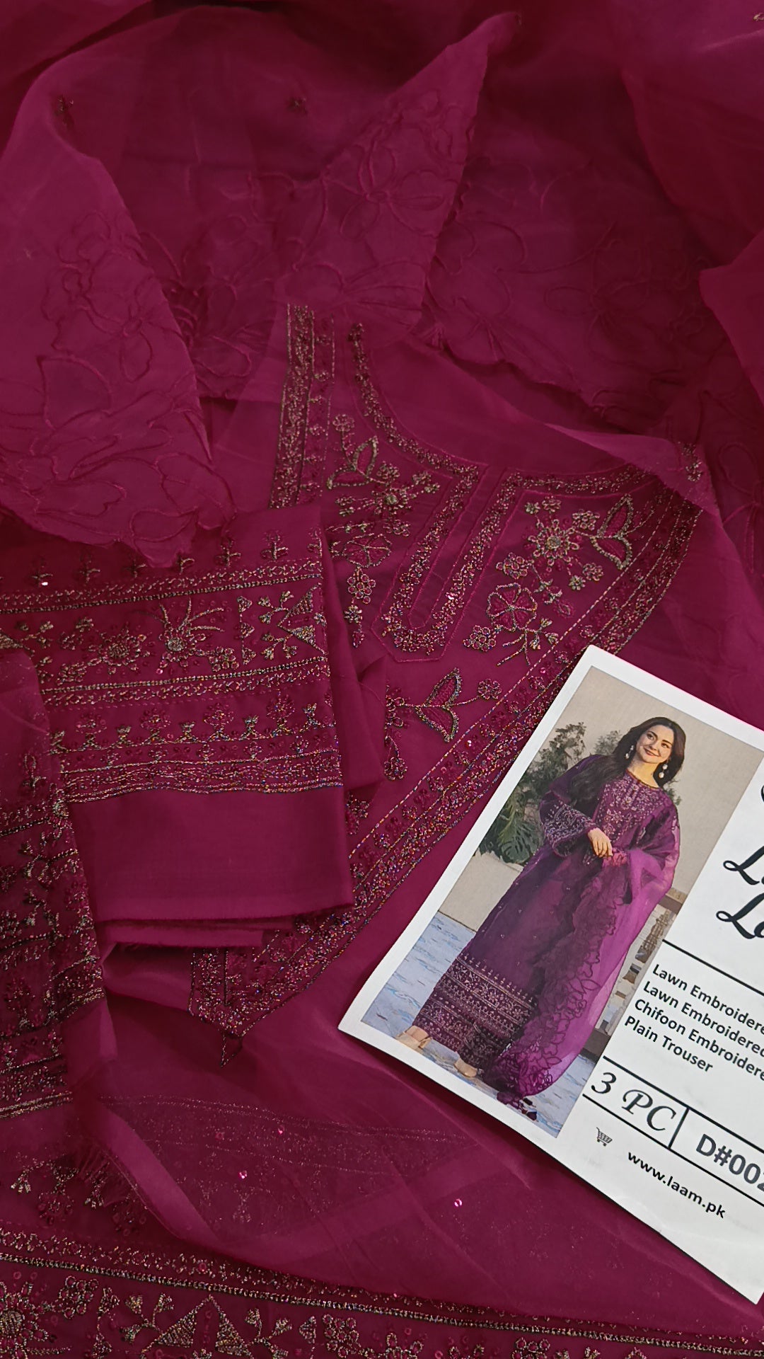 3pc Afreen pink lawn