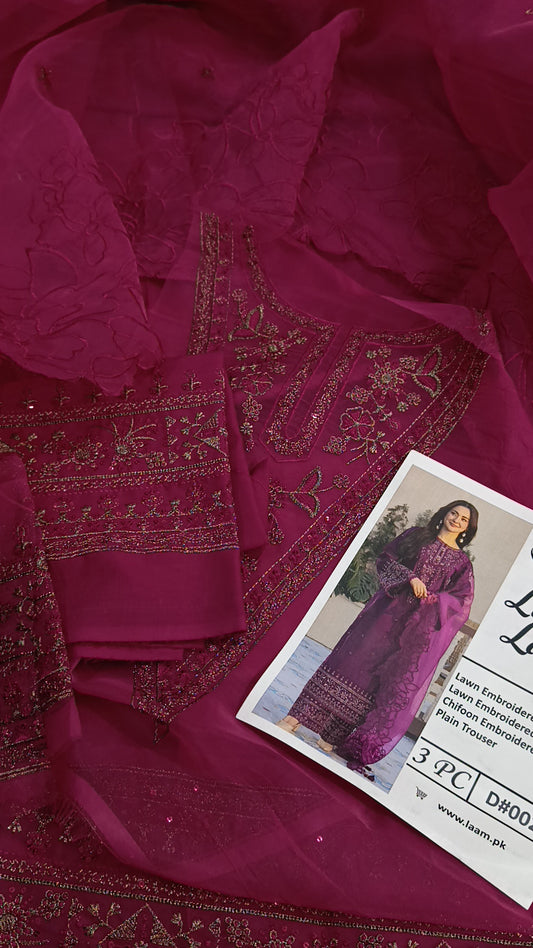 3pc Afreen pink lawn