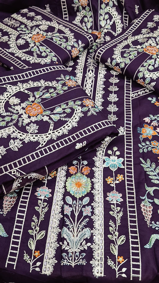 3pc Luxury lawn purple eman
