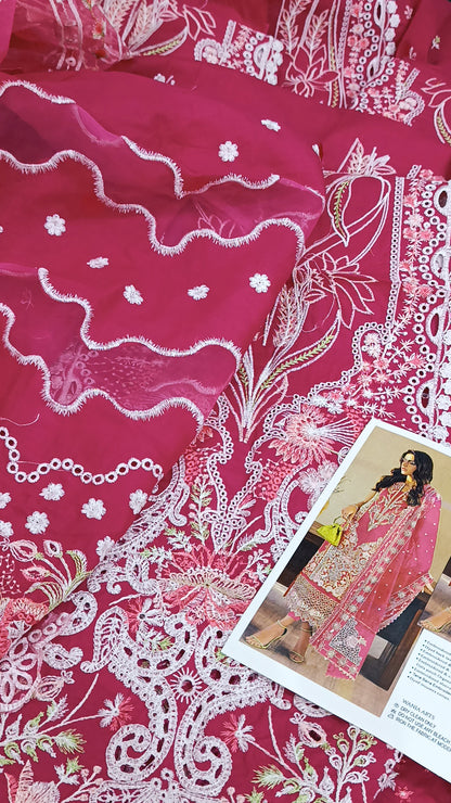 3pc Sanam shocking pink lawn