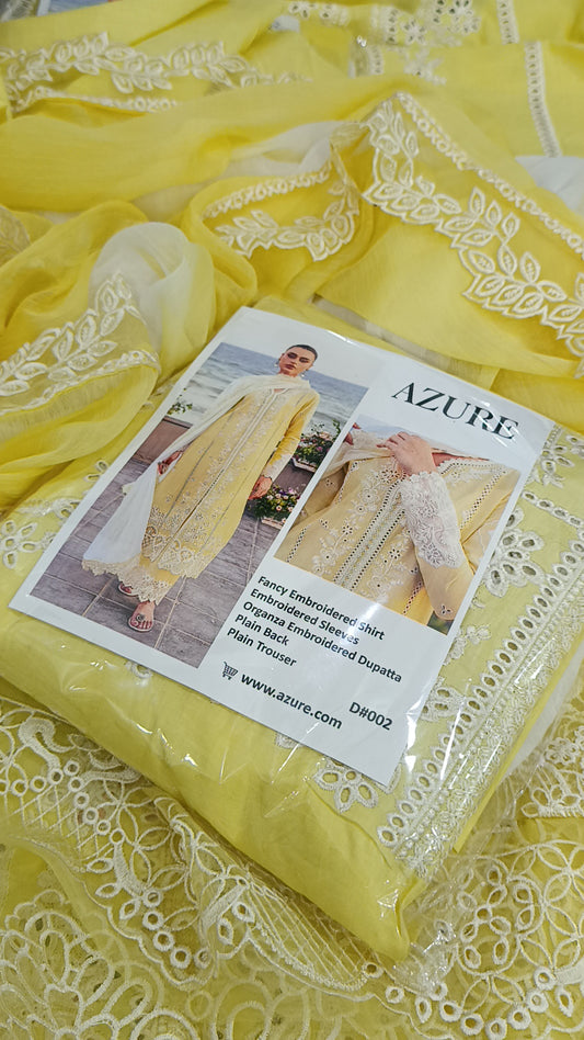 3pc Azure Sadaf yellow  lawn
