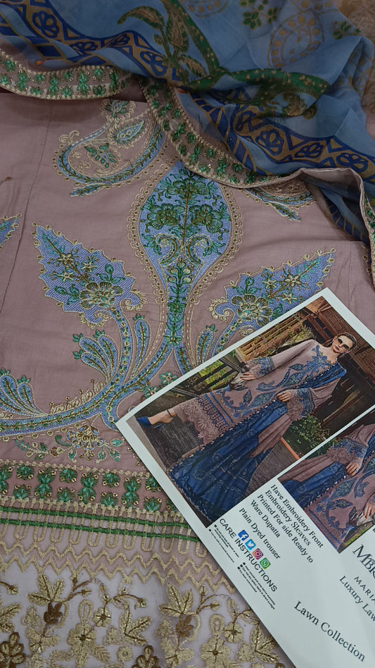 3pc maria b blue berry tea pink lawn