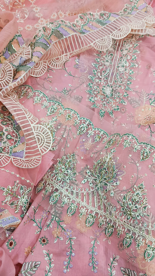 3pc Qais lawn pink