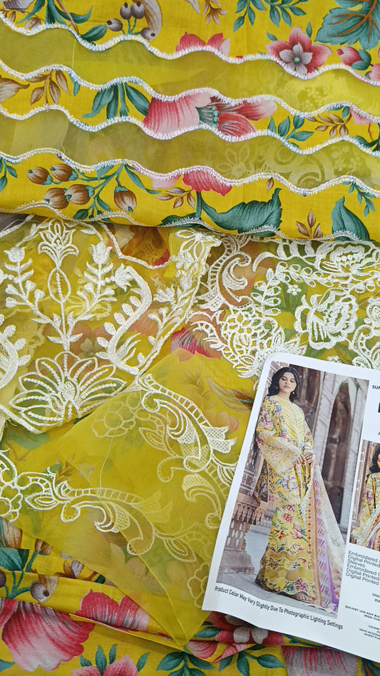 3pc Trouser cut lawn yellow