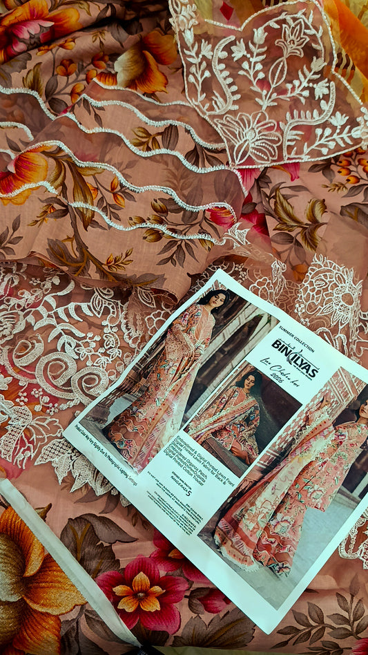 3pc trouser cutwork peach lawn