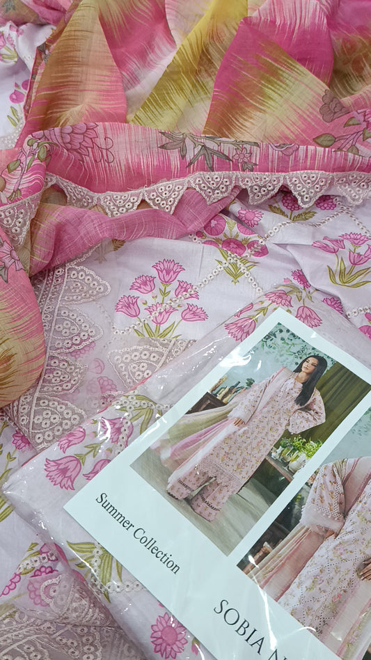 3pc zigzag chicken kari pink lawn