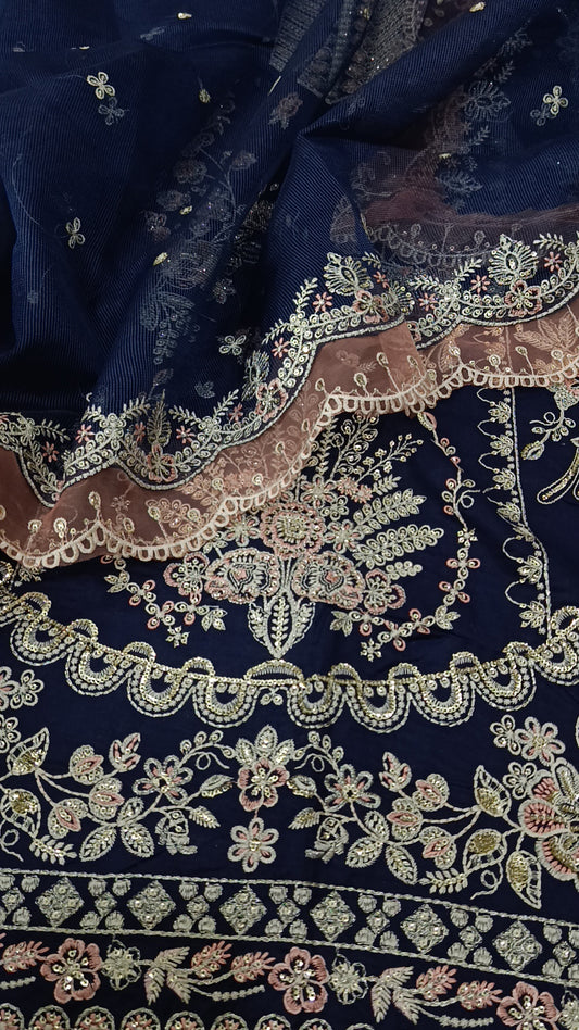 3pc peach Patti blue lawn