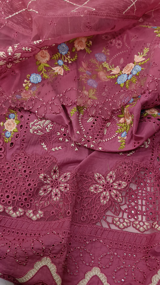 3pc khaka tea pink lawn