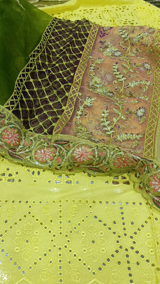 3pc Mariam and maria yellow lawn