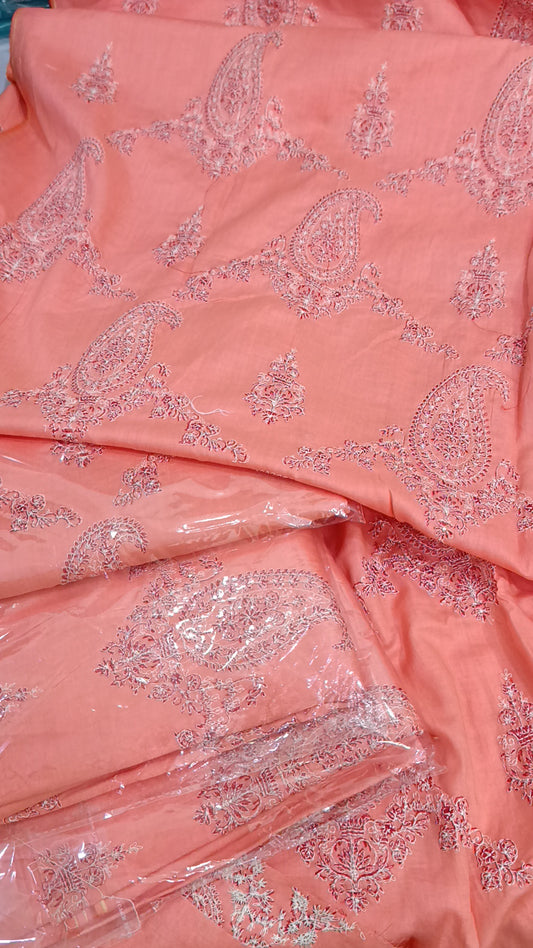 2pc paan jaal peach red dhaga lawn