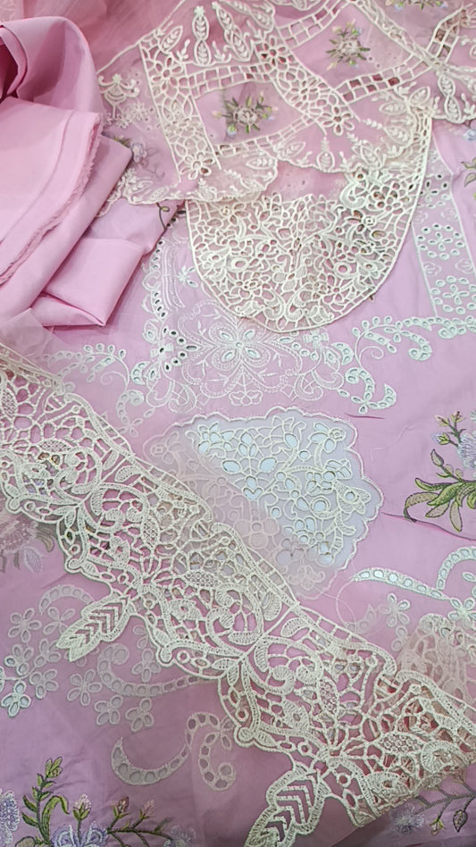 3pc Elaf gol pallu baby pink lawn