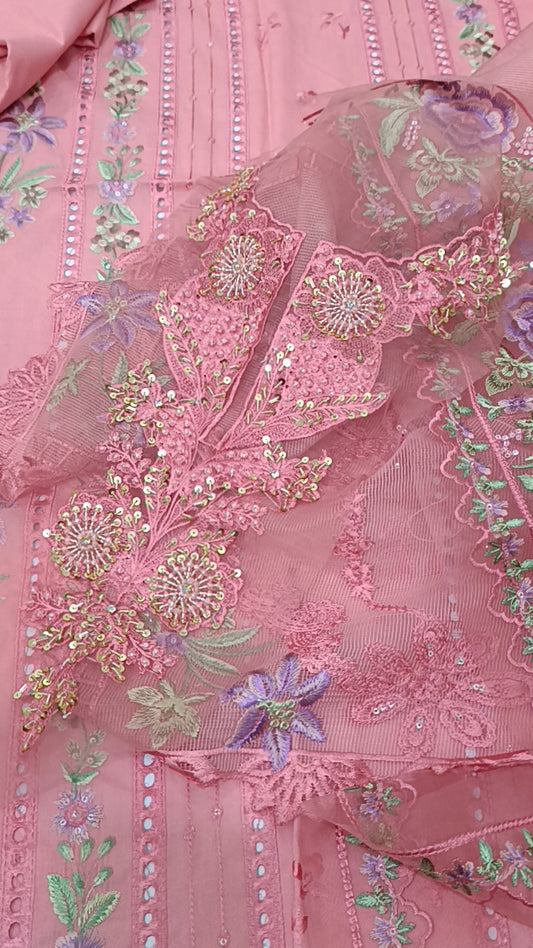3pc handmade pink emaan lawn