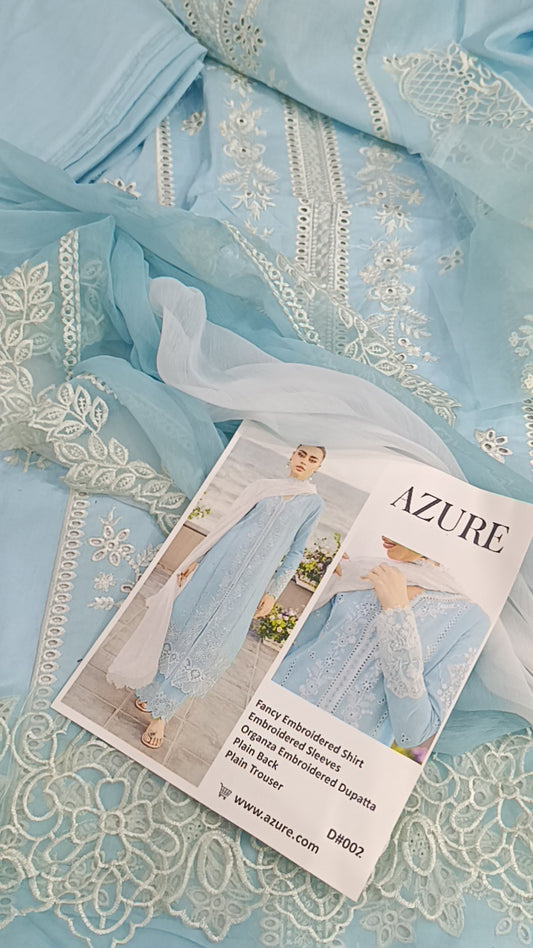 3pc Azure Sadaf lawn ice blue
